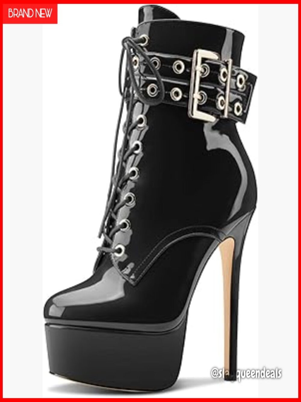 Stiletto Heel Platform Ankle Boots Lace-Up Zipper Patent Leather Dress Booties